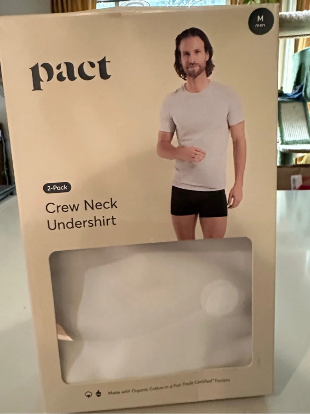 Pact Men’s White Crew Neck Undershirt 2-Pack